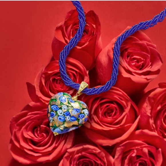 Italian Multicolored Murano Heart Pendant Necklace in 18kt Gold Over Sterling - Picture 12 of 15